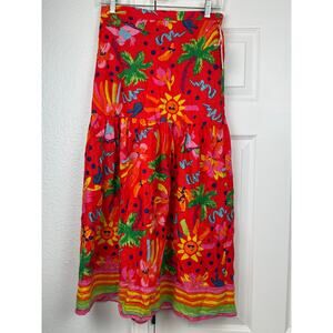 Maison d'Amelie Paris NWT Tropical Linen Maxi Skirt Small Red Boho